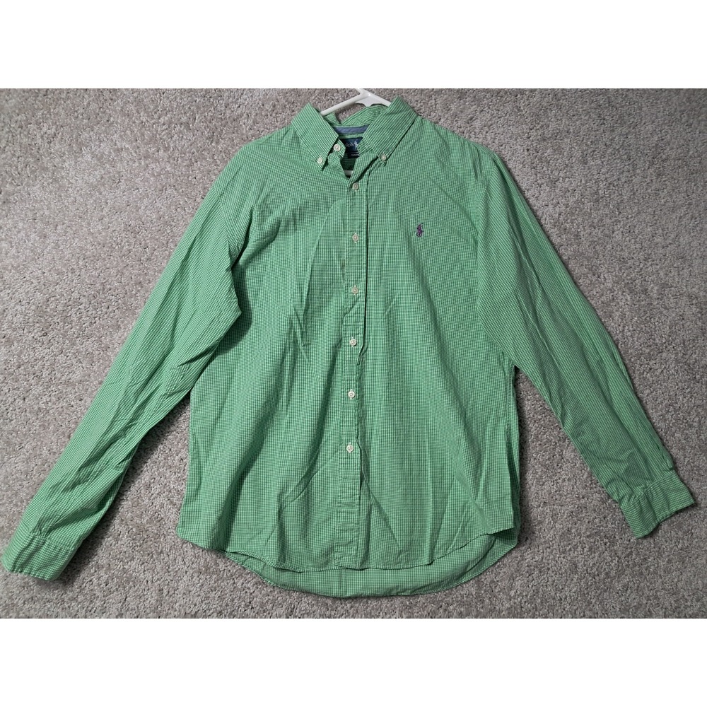 Polo Ralph Lauren Shirt Men Large Green Check Button Down